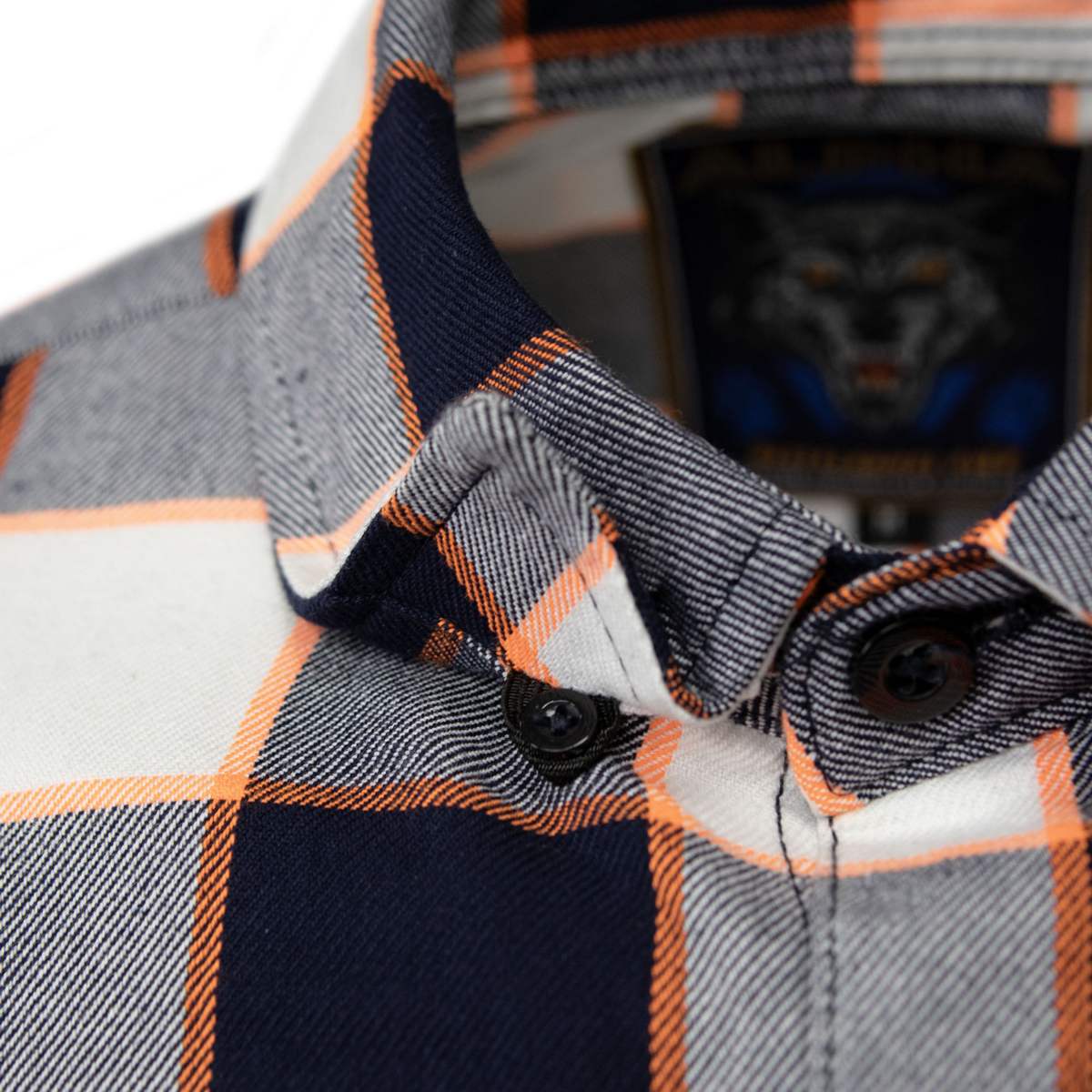 MMCC Men's Alpha Navy White Orange Cotton Long Sleeve Flannel Shirt - MMC11604