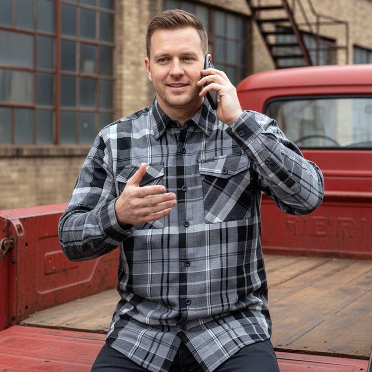MMCC Men's Mastodon Gray Black White Cotton Long Sleeve Flannel Shirt - MMC11606