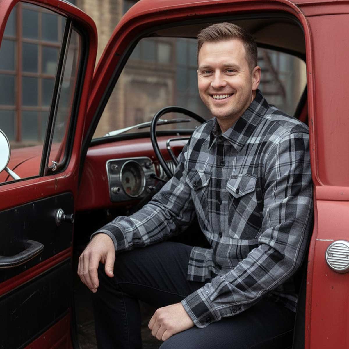 MMCC Men's Mastodon Gray Black White Cotton Long Sleeve Flannel Shirt - MMC11606