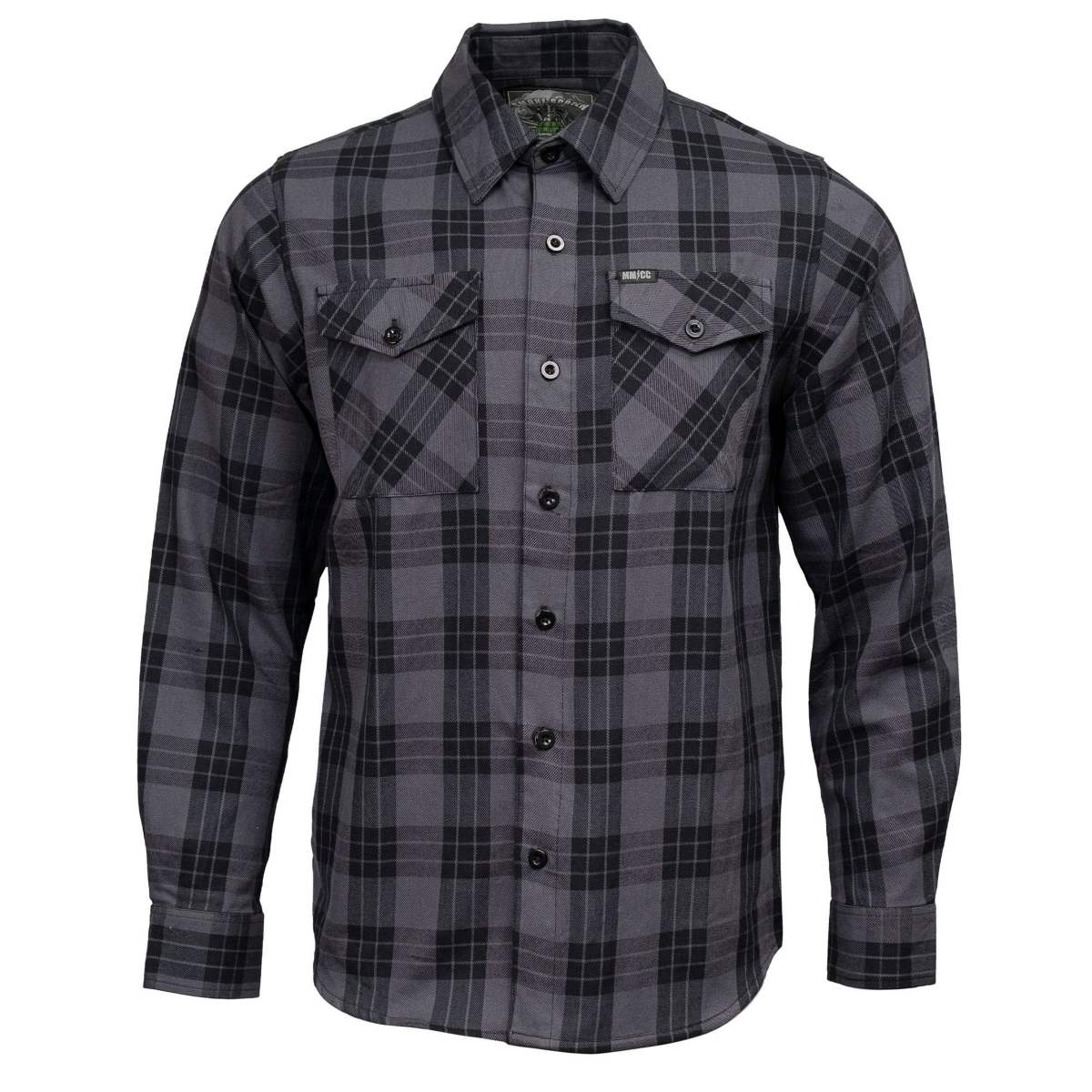 MMCC Men's Smoke Screen Gray Black Cotton Long Sleeve Flannel Shirt - MMC11607