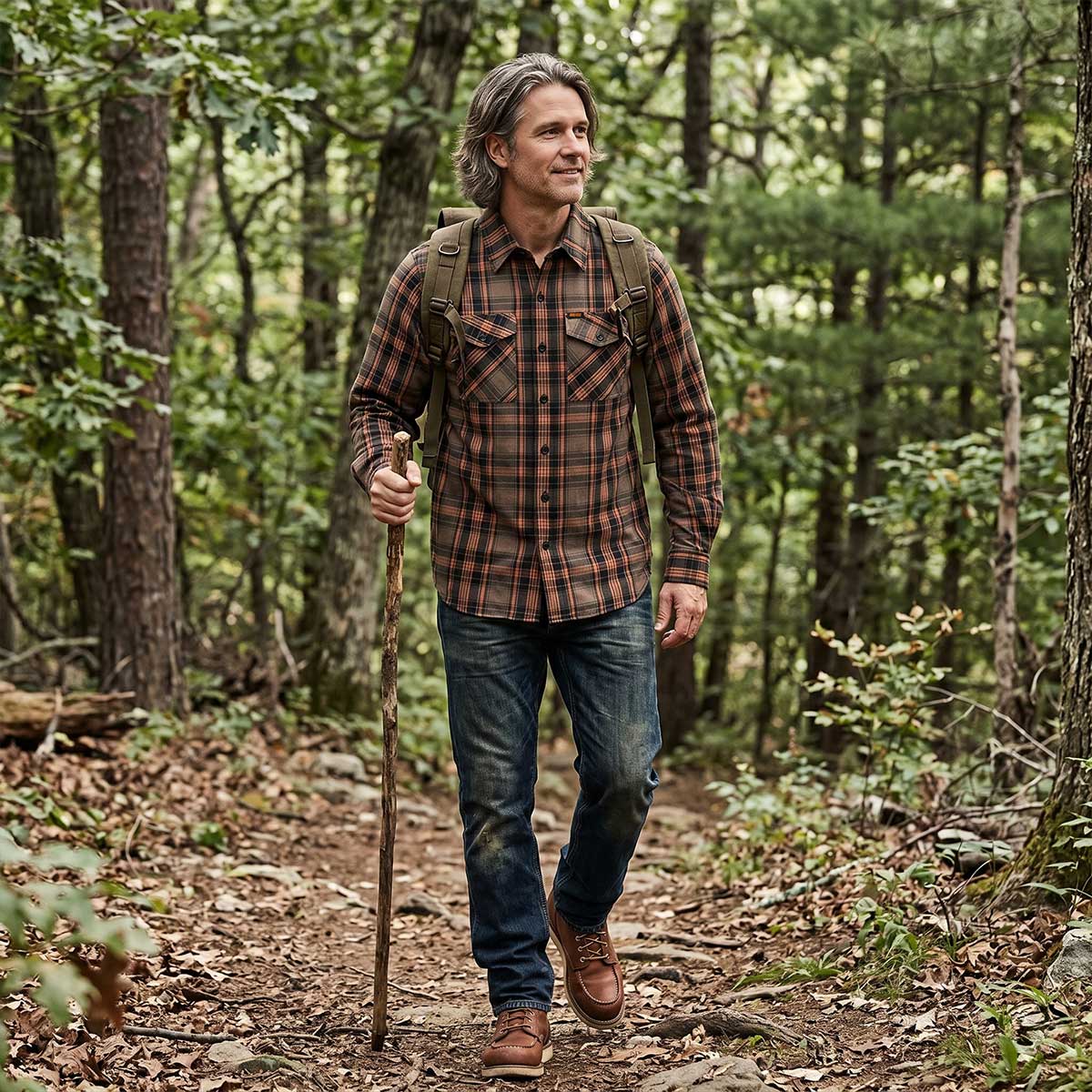 MMCC Men's Brimstone Plaid Black Orange Tan Flannel Shirt - 100% Cotton with Microfiber Wipe Panel - MMC11608