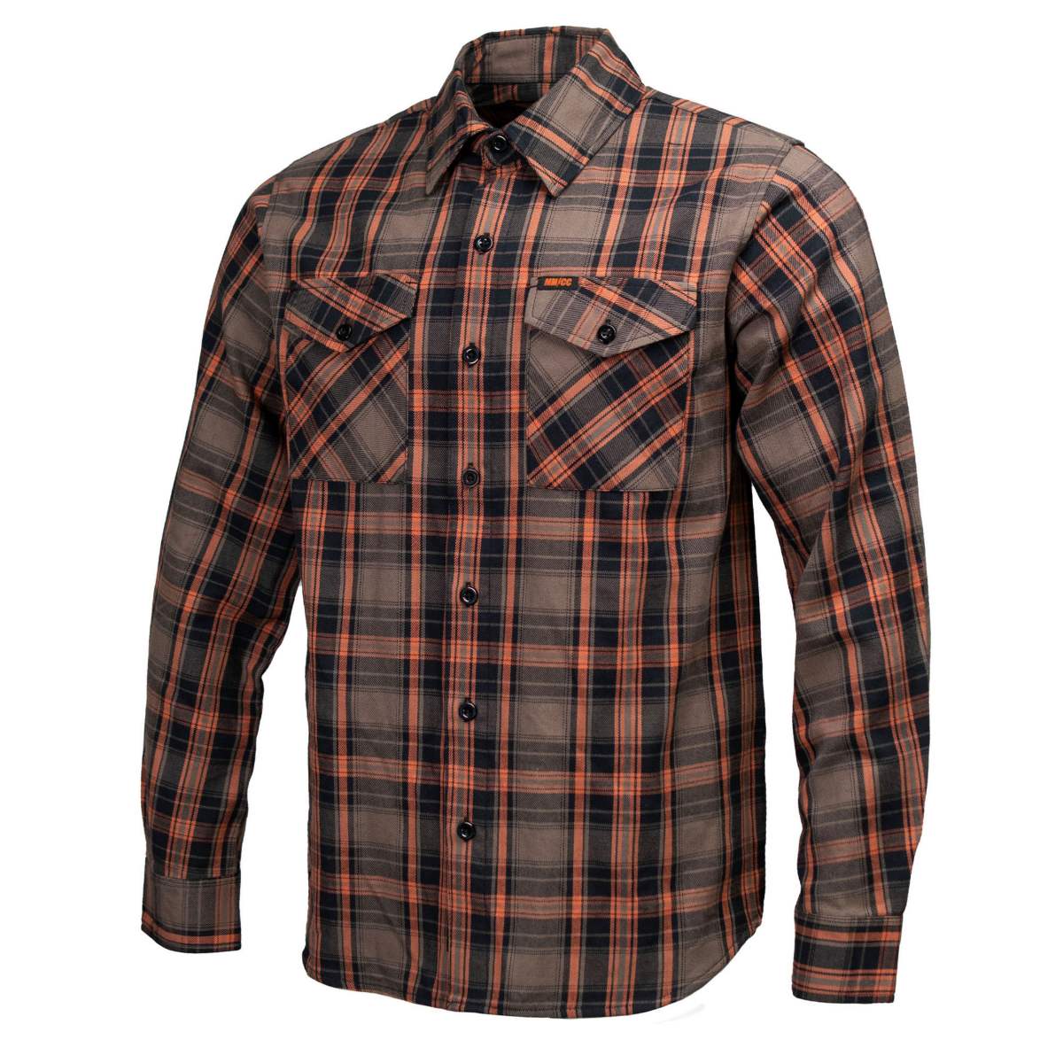 MMCC Men's Brimstone Plaid Black Orange Tan Flannel Shirt - 100% Cotton with Microfiber Wipe Panel - MMC11608