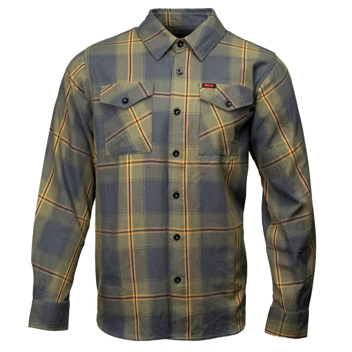 MMCC Garrison Men's Olive Gray Black Plaid Flannel Shirt - 100% Cotton Long Sleeve Button-Up - MMC11621