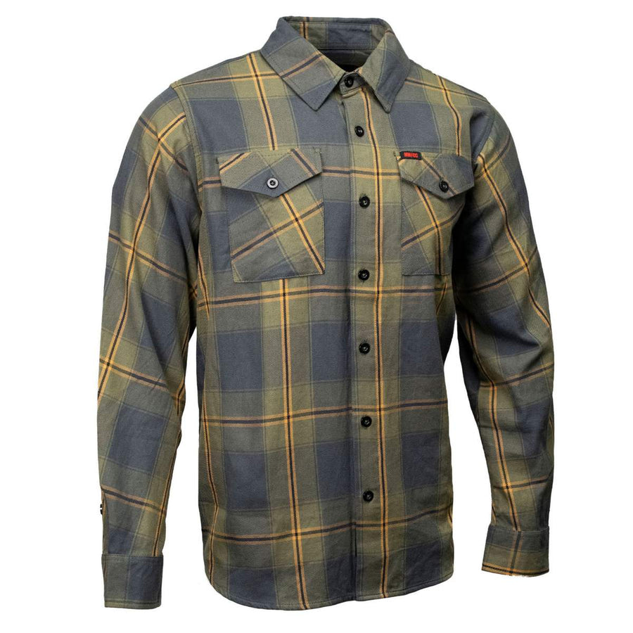 MMCC Garrison Men's Olive Gray Black Plaid Flannel Shirt - 100% Cotton Long Sleeve Button-Up - MMC11621