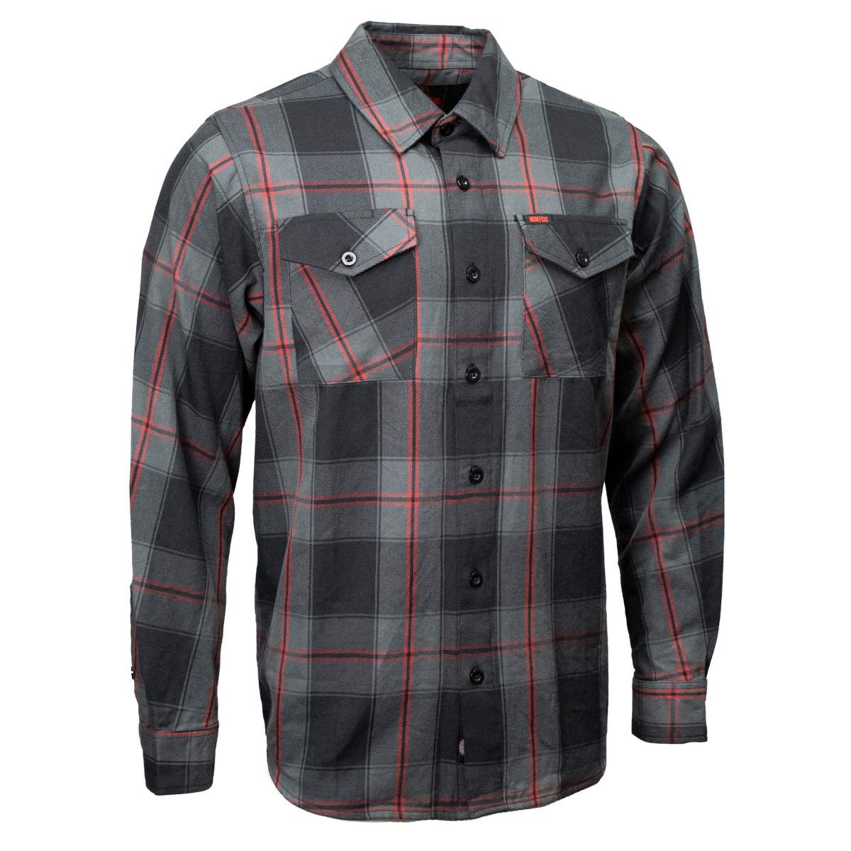 MMCC Blackout Men's Black Gray Red Plaid Flannel Shirt - 100% Cotton Long Sleeve Button-Up - MMC11622