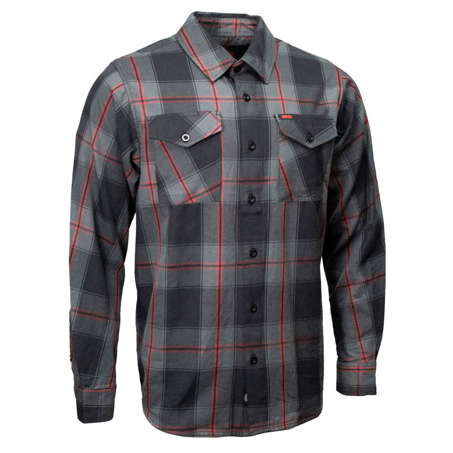 MMCC Blackout Men's Black Gray Red Plaid Flannel Shirt - 100% Cotton Long Sleeve Button-Up - MMC11622