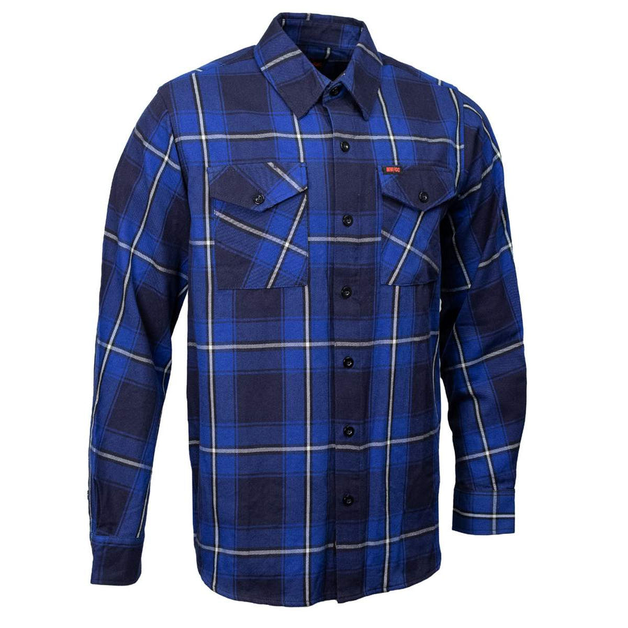 MMCC Blue Wire Men's Navy Blue White Plaid Flannel Shirt - 100% Cotton Long Sleeve Button-Up - MMC11624