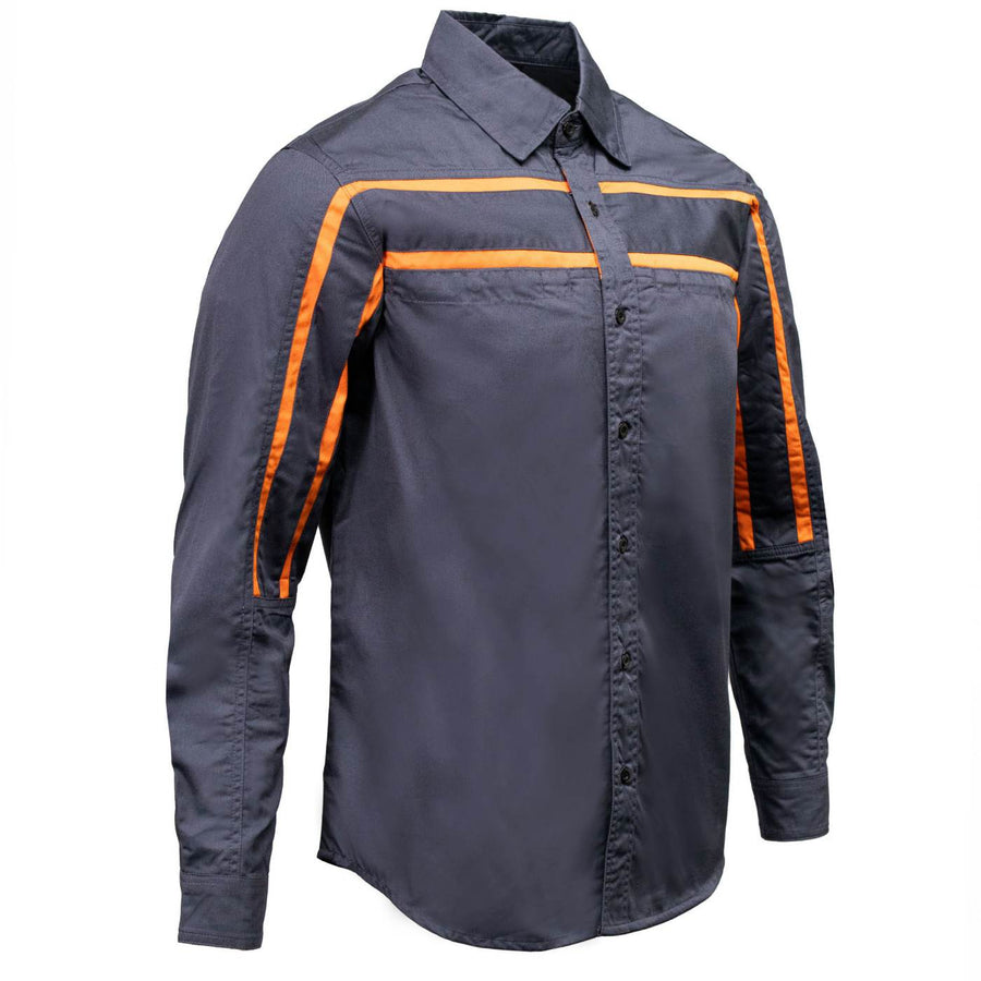 MMCC Men's Octane Long Sleeve Mechanic Shirt - Grey with Orange Stripe - 50-50 Cotton Poly - MMCC16001