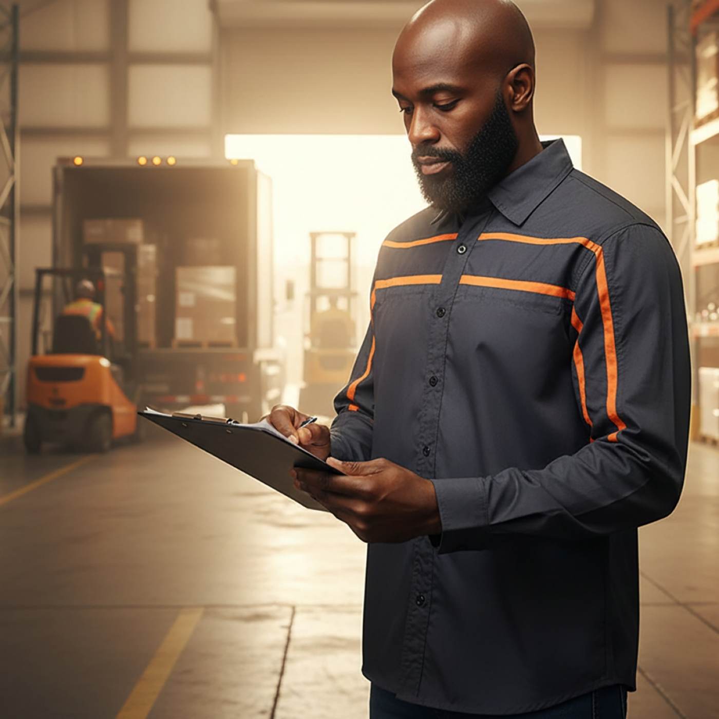 MMCC Men's Octane Gray Orange Poly-Blend Mechanic Shirt - MMC16001