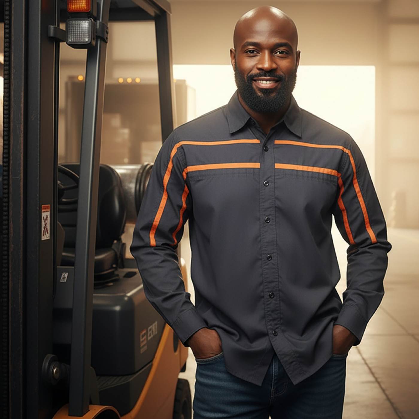 MMCC Men's Octane Gray Orange Poly-Blend Mechanic Shirt - MMC16001
