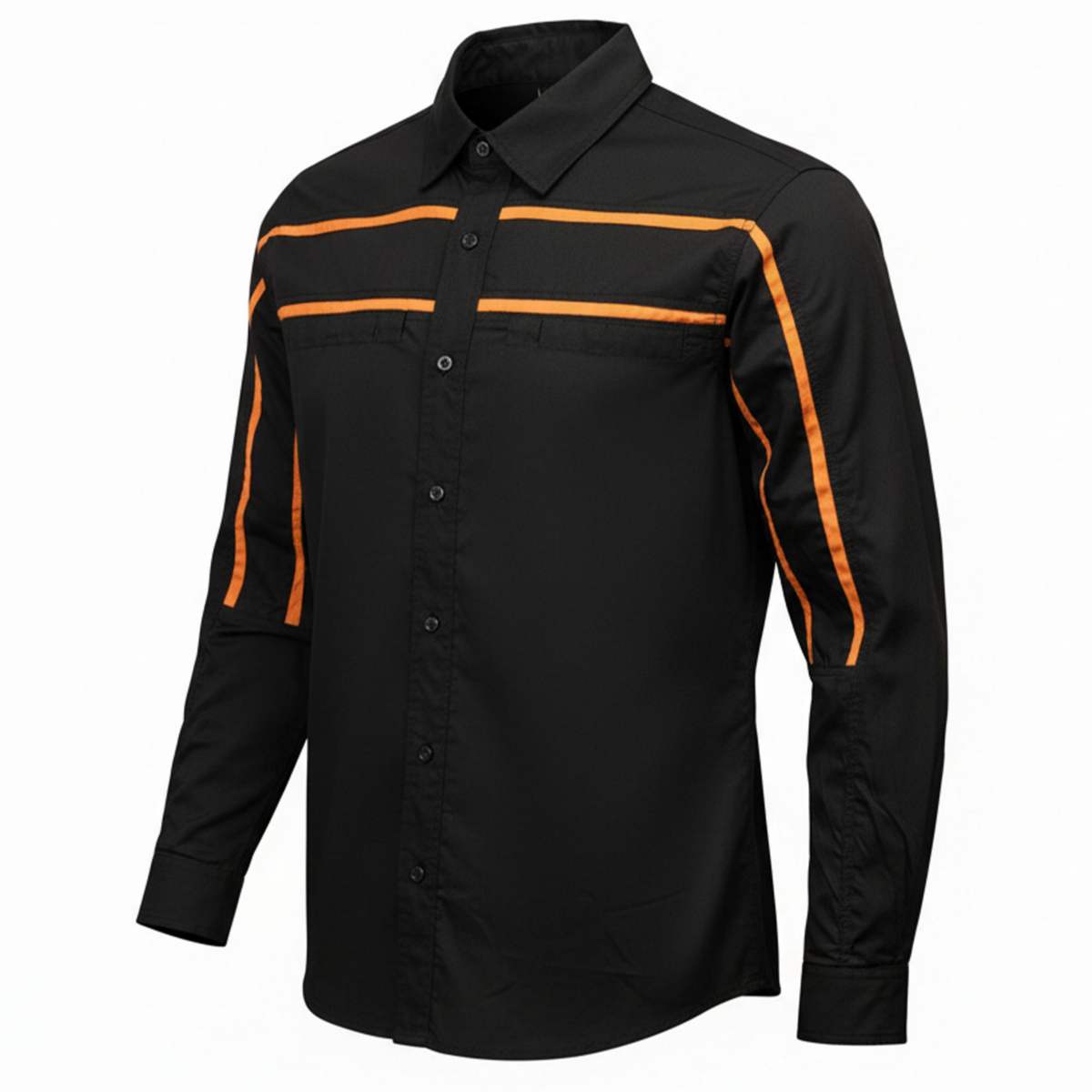 MMCC Men's Octane Long Sleeve Mechanic Shirt - Black with Orange Stripe - 50-50 Cotton Poly - MMCC16003