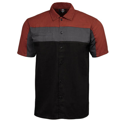 MMCC Men's Pit Stop Mechanic Button Up Shop Shirt, Reflective Strip, 2-Chest Pockets - Black-Grey-Orange - MMC16009