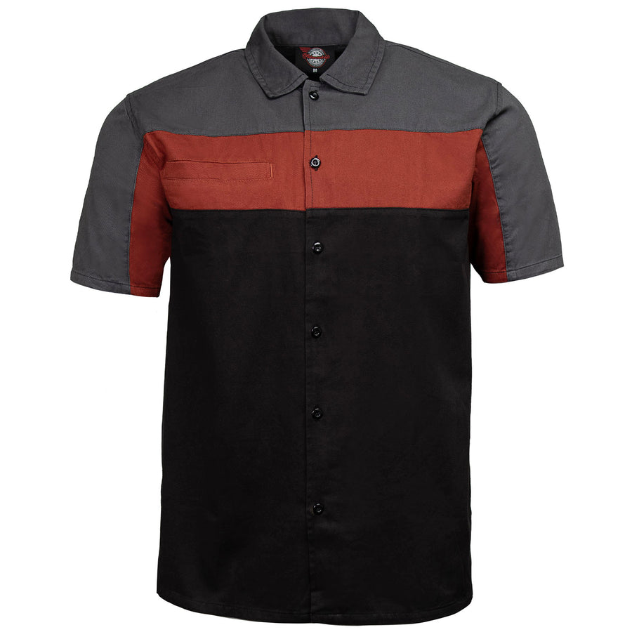MMCC Men’s Classic Mechanic Button-Up Shop Shirt with Microfiber Cleaning Panel - Dual Chest Pockets