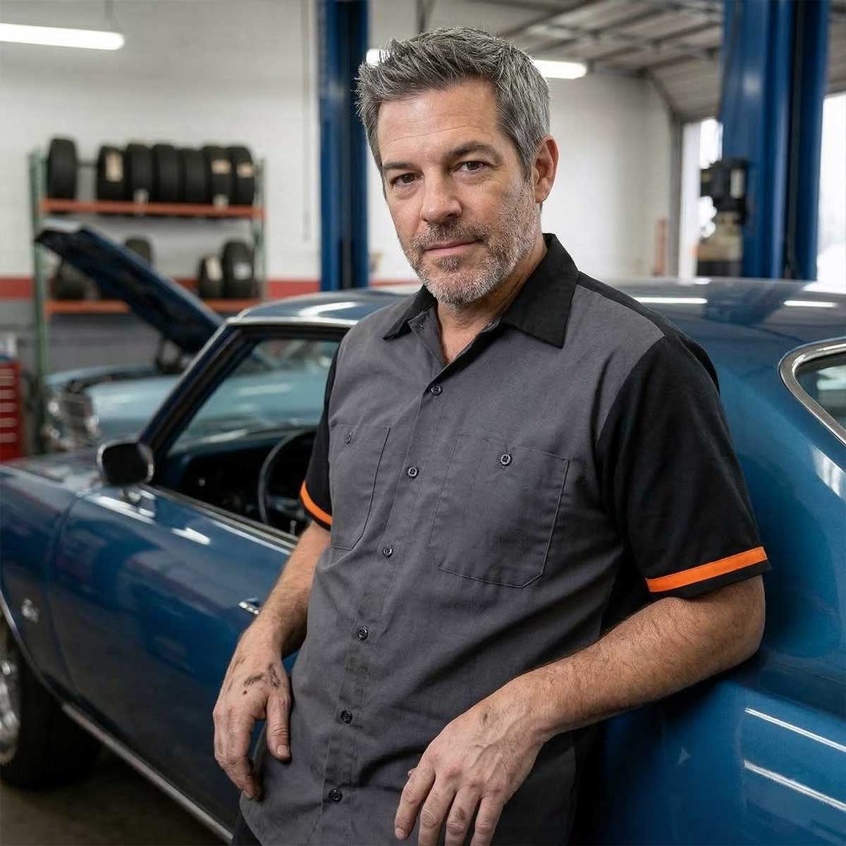 MMCC Men's Pit Line Mechanic Button Up Shirt - Dual Chest Pockets - Microfiber Panel - Rider Ready - MMC16023