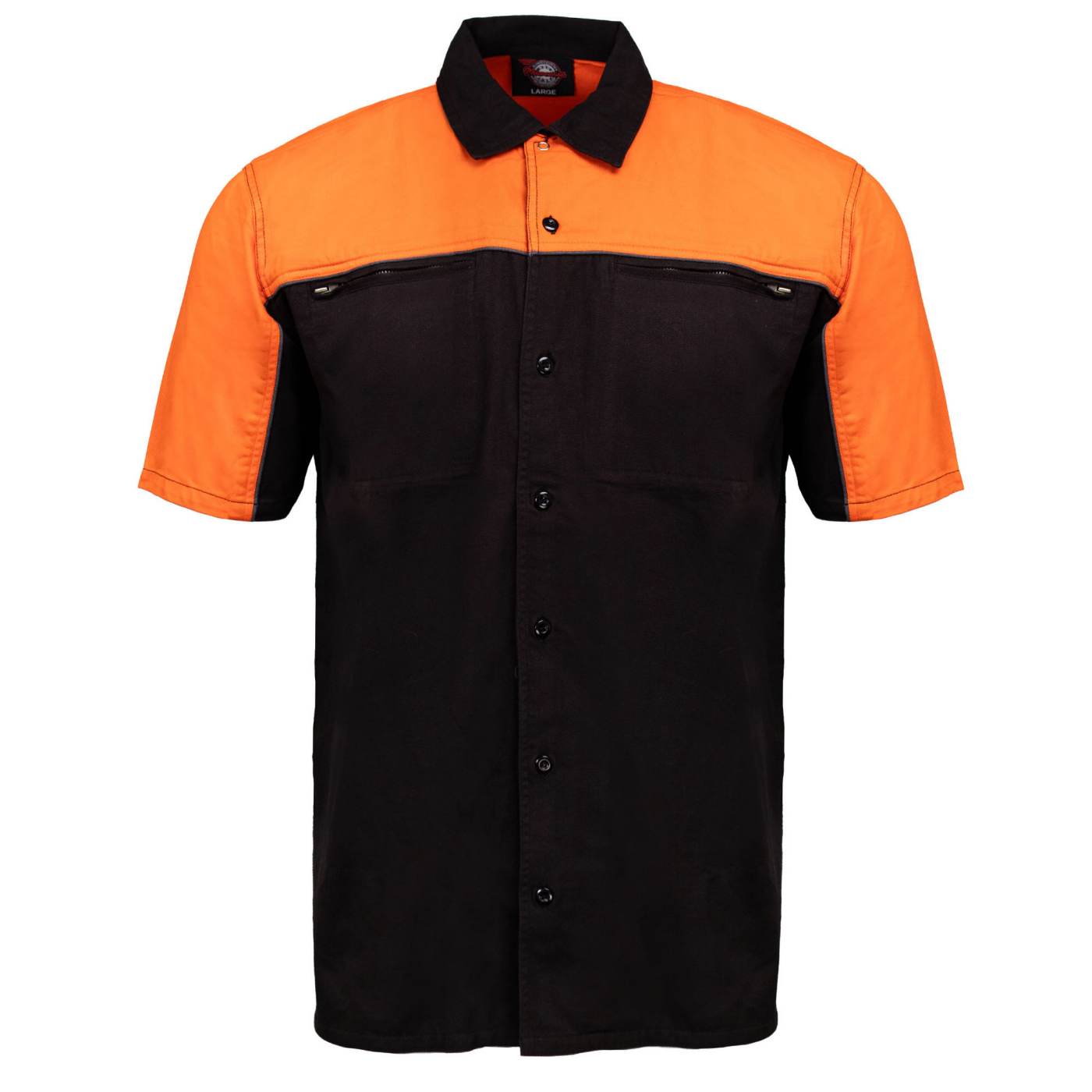 MMCC Men's Reveline Black Orange Grey Classic Mechanic Shirt - 100% Cotton W/ Microfiber Panel - MMC16029