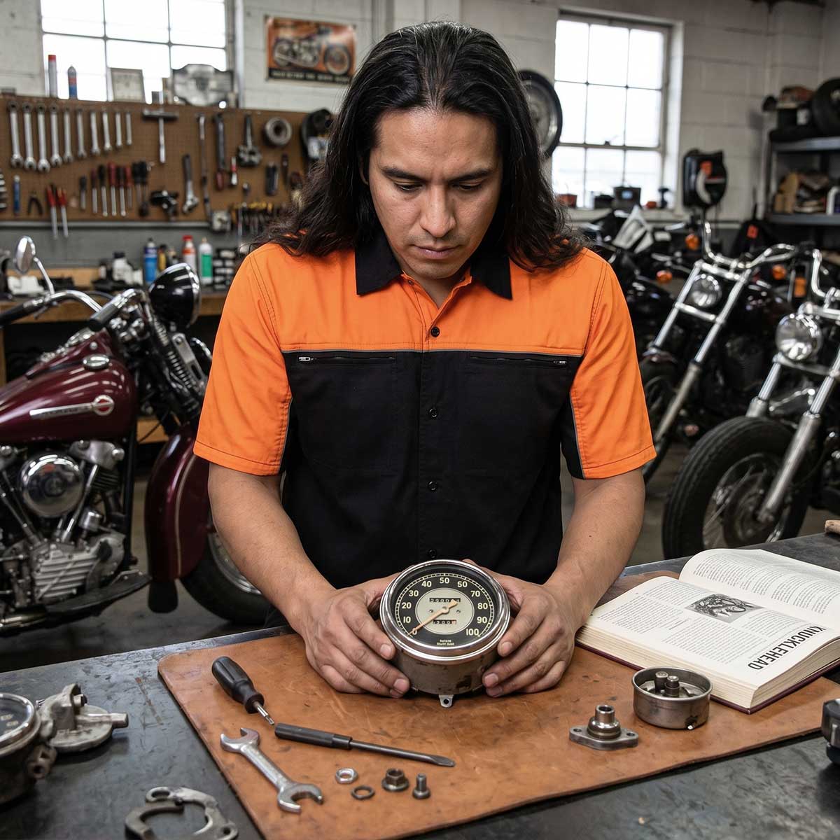 MMCC Men's Reveline Black Orange Grey Classic Mechanic Shirt - 100% Cotton W/ Microfiber Panel - MMC16029