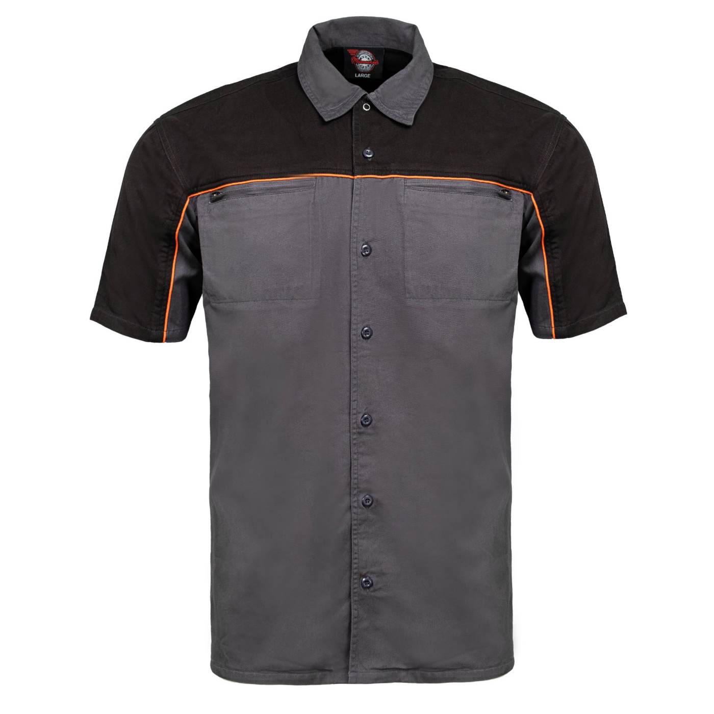 MMCC Men's Reveline Grey Black Orange Classic Mechanic Shirt - 100% Cotton w/ Microfiber Panel - MMC16030