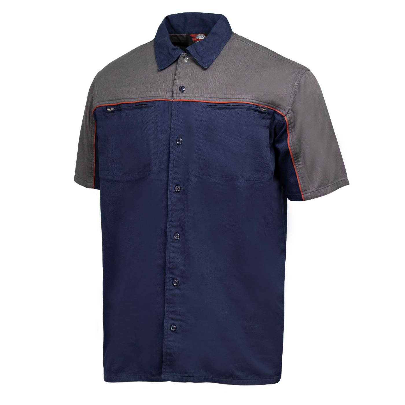 MMCC Men's Reveline Blue Grey Copper Classic Mechanic Shirt - 100% Cotton w/ Microfiber Panel - MMC16032