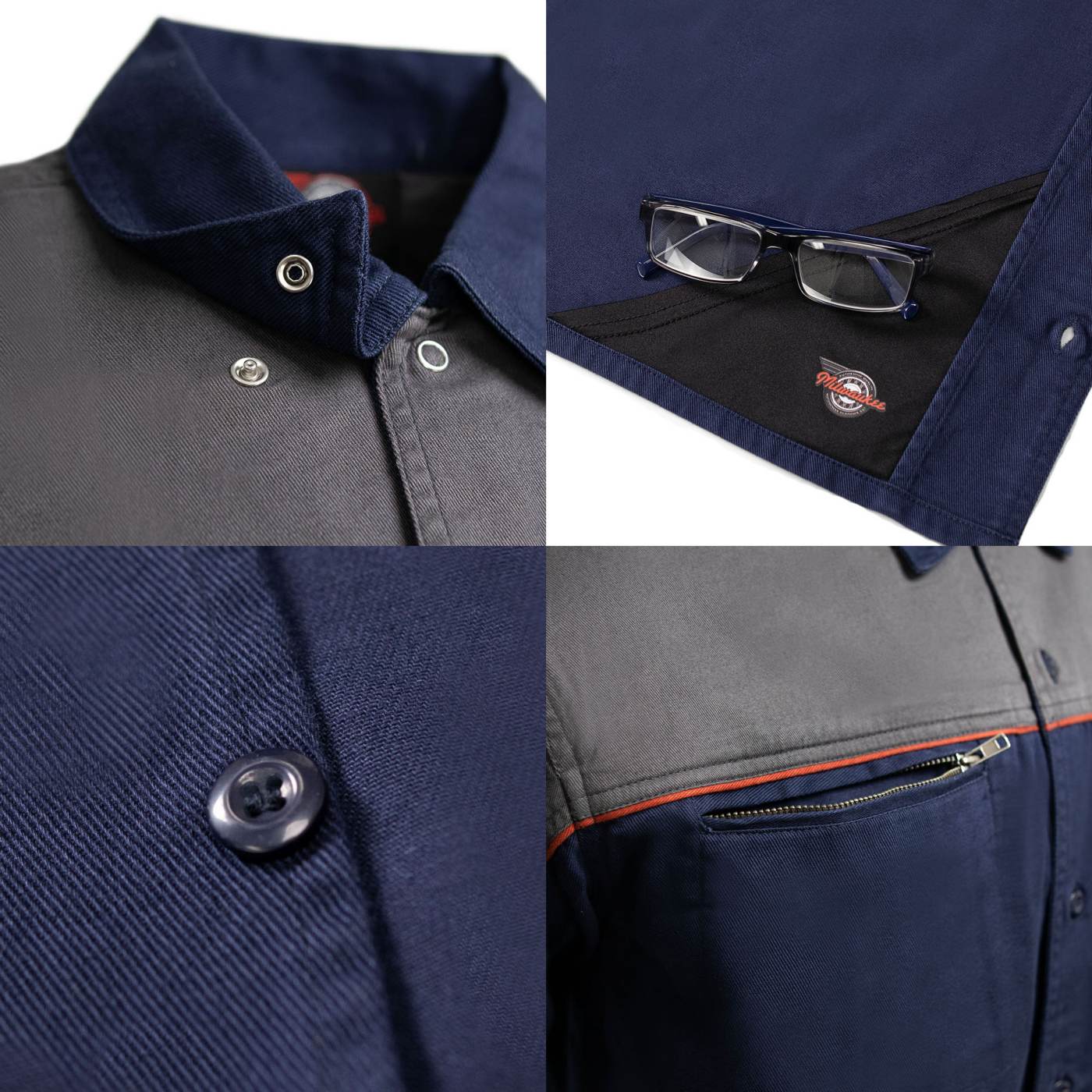 MMCC Men's Reveline Blue Grey Copper Classic Mechanic Shirt - 100% Cotton w/ Microfiber Panel - MMC16032