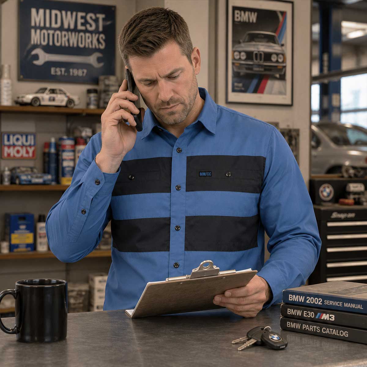 MMCC Men's Block Shift Long Sleeve Mechanic Shop Shirt - Microfiber Panel - MMC16155