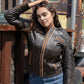 MMCC Women's Rebel Brown Leather Motorcycle Jacket - MMC20003