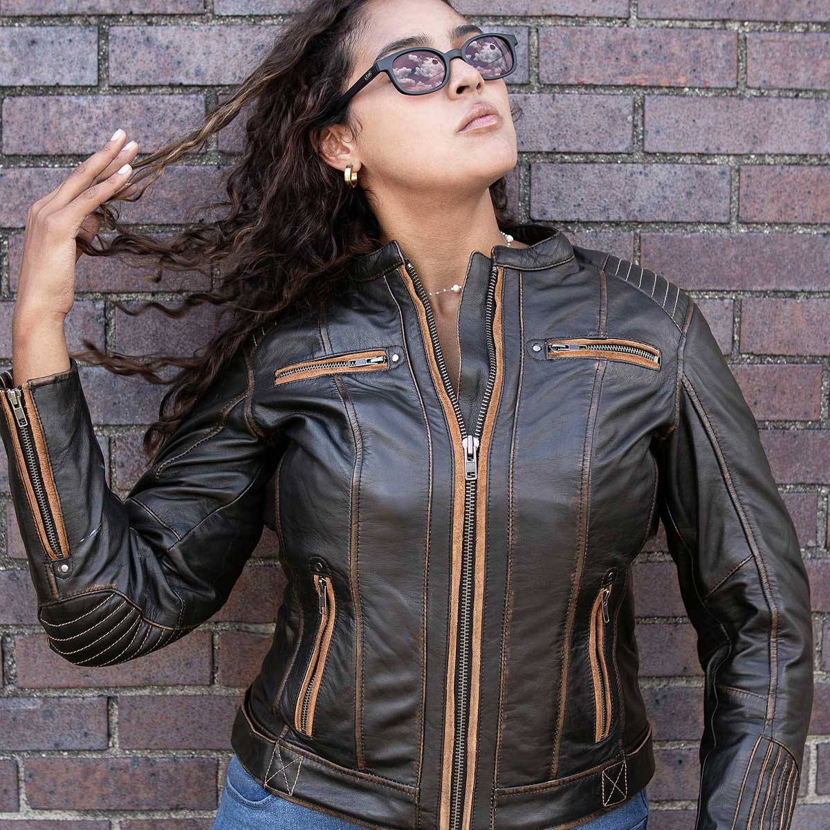 MMCC Women's Rebel Brown Leather Motorcycle Jacket - MMC20003
