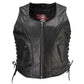 Milwaukee Motorcycle Clothing Co. Women's Rave Black Premium Leather Deep Neck Side Lace Vest MMC40000