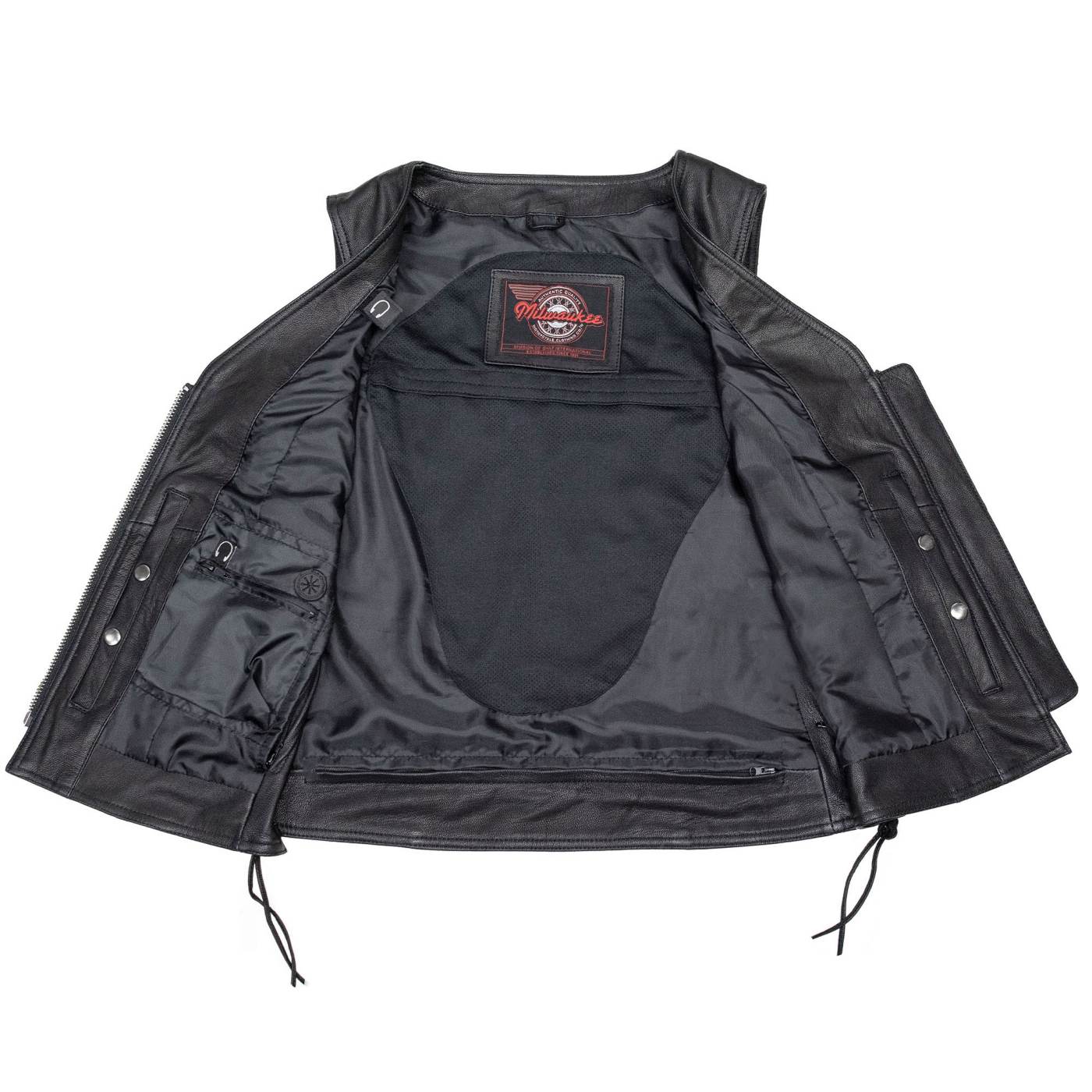 Milwaukee Motorcycle Clothing Co. Women's Jenni Black Premium Leather V-Neck Side Lace Vest MMC40001