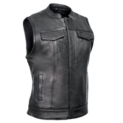 Milwaukee Motorcycle Clothing Co. Women's Girls-Club Black Leather Scooter Style Vest w/ Mandarin Collar MMC40005