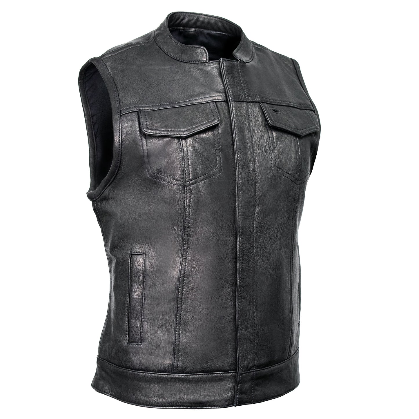 Milwaukee Motorcycle Clothing Co. Women's Girls-Club Black Leather Scooter Style Vest w/ Mandarin Collar MMC40005