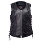 Milwaukee Motorcycle Clothing Co. Women’s Liberty Black and Purple Leather V-Neck Biker Vest w/ Side Lacing MMC40006
