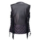 Milwaukee Motorcycle Clothing Co. Women’s Liberty Black and Purple Leather V-Neck Biker Vest w/ Side Lacing MMC40006