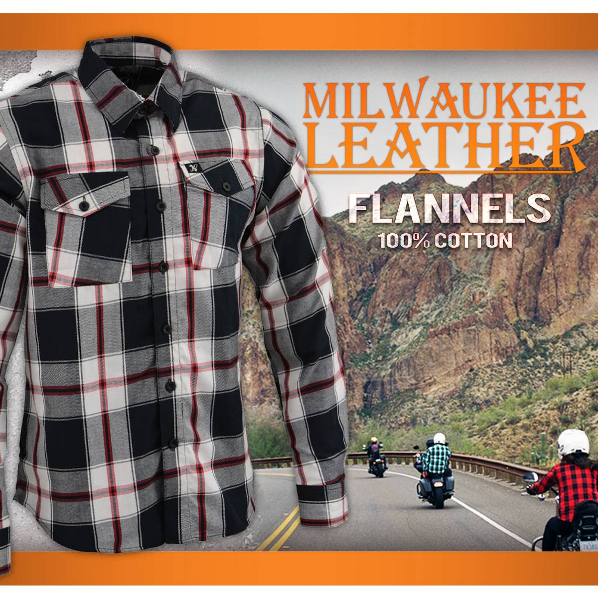 Milwaukee Leather MNG11625 Men's Flannel Plaid Black and White with Red Long Sleeve Cotton Button Down Shirt