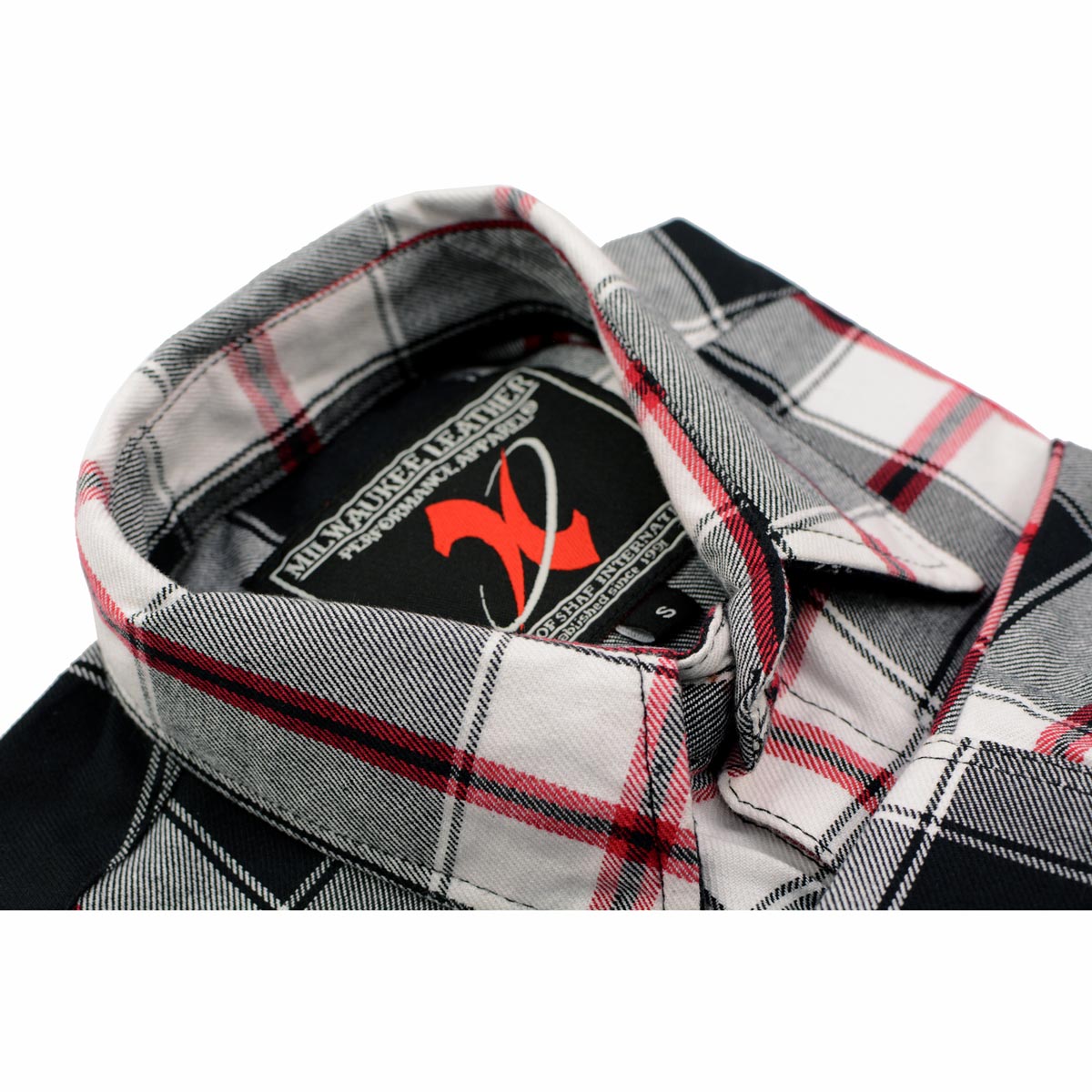 Milwaukee Leather MNG11625 Men's Flannel Plaid Black and White with Red Long Sleeve Cotton Button Down Shirt