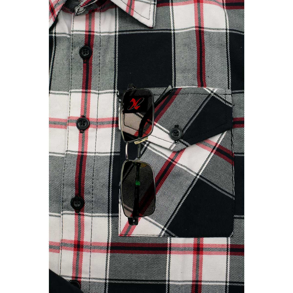 Milwaukee Leather MNG11625 Men's Flannel Plaid Black and White with Red Long Sleeve Cotton Button Down Shirt