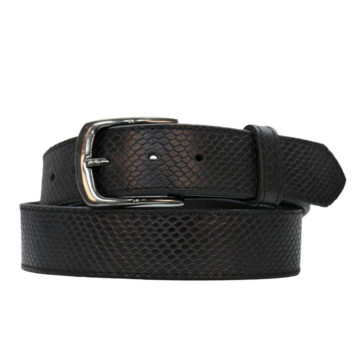 Milwaukee Leather Men's Black Snake Print Leather Belt w/ Interchangeable Buckle - MP7128
