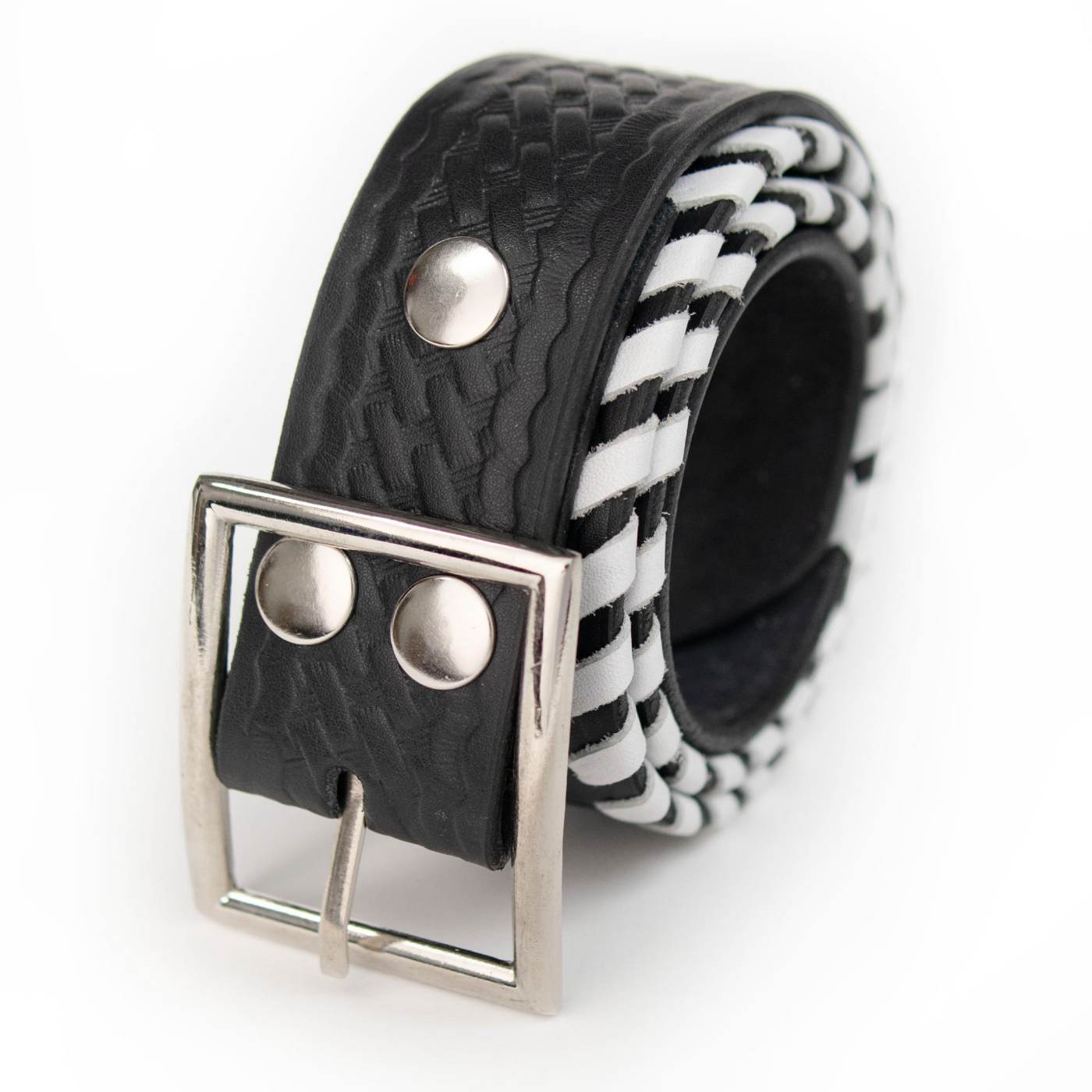 Milwaukee Leather Men's Black White Stitch Leather Belt w/ Interchangeable Buckle - 1.5 inches Wide - MP7129