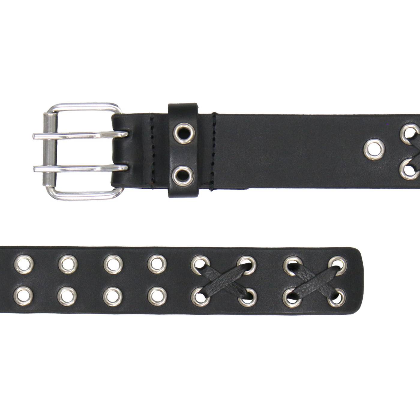 Milwaukee Leather Men's Black Double-Prong Grommet Leather Belt with Interchangeable Buckle - MP7137