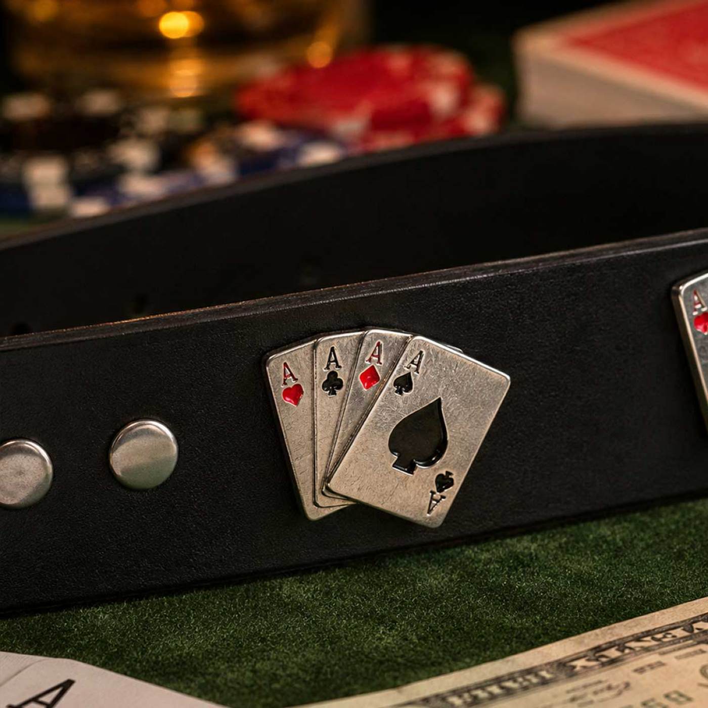 Milwaukee Leather Men's Black Playing Card Emblem Leather Belt with Interchangeable Buckle - MP7139