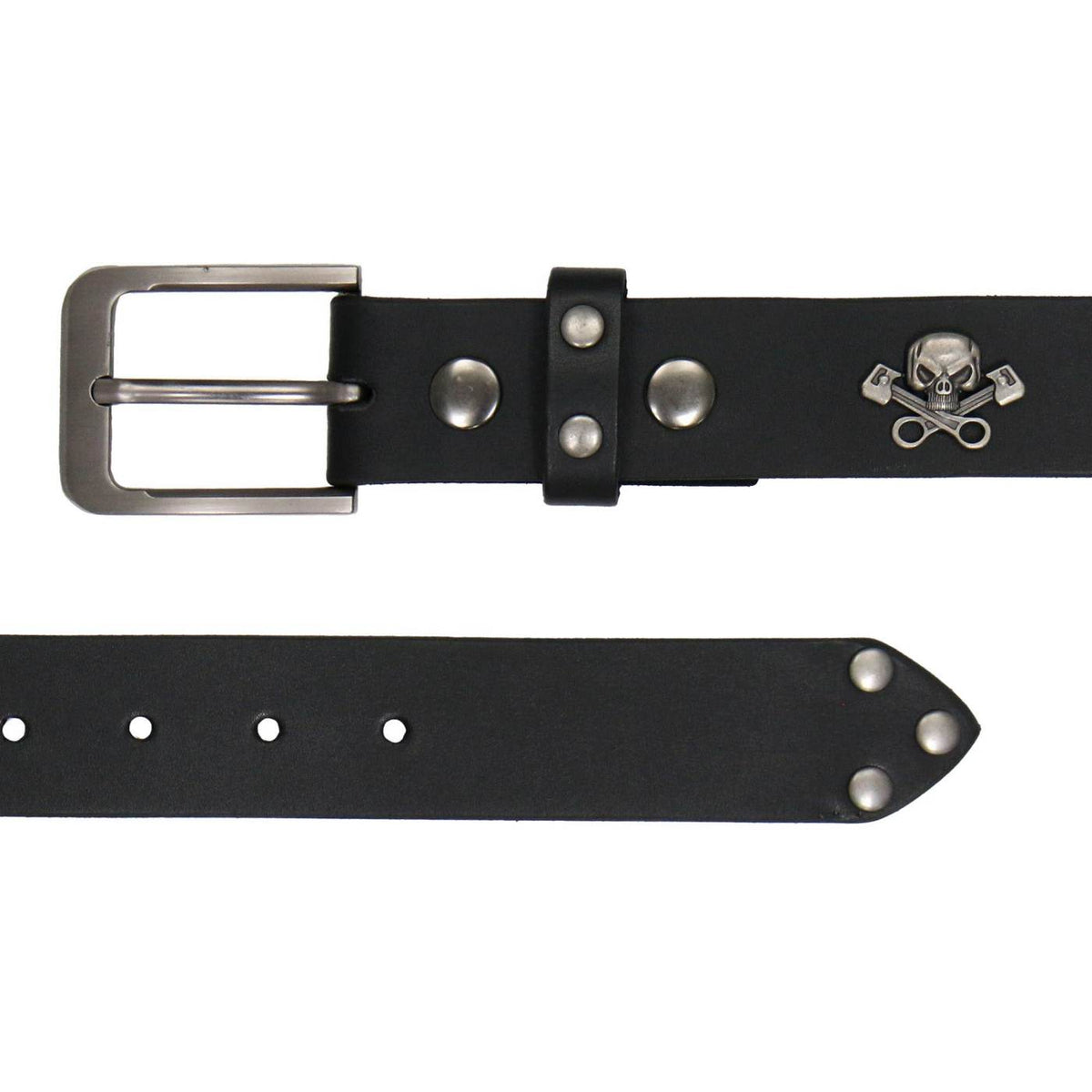 Milwaukee Leather Men's Black Skull & Pistons Genuine Leather Belt w/ Interchangeable Buckle - MP7141