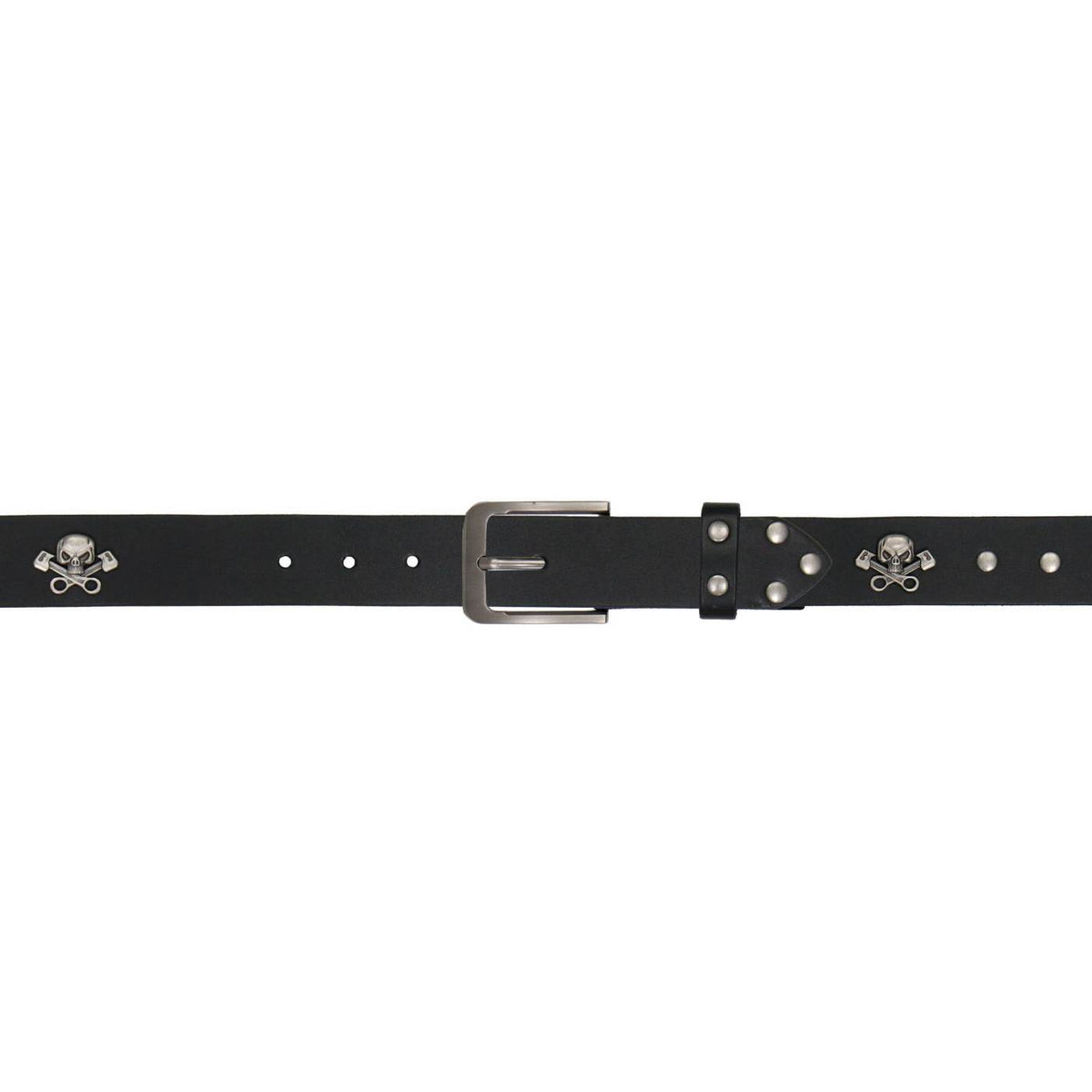 Milwaukee Leather Men's Black Skull & Pistons Genuine Leather Belt w/ Interchangeable Buckle - MP7141