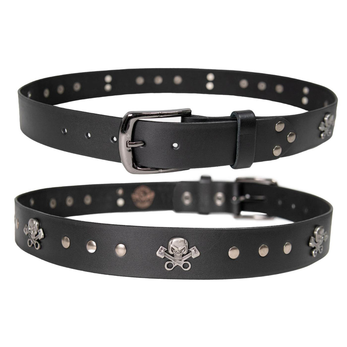 Milwaukee Leather Men's Black Skull & Pistons Genuine Leather Belt w/ Interchangeable Buckle - MP7141