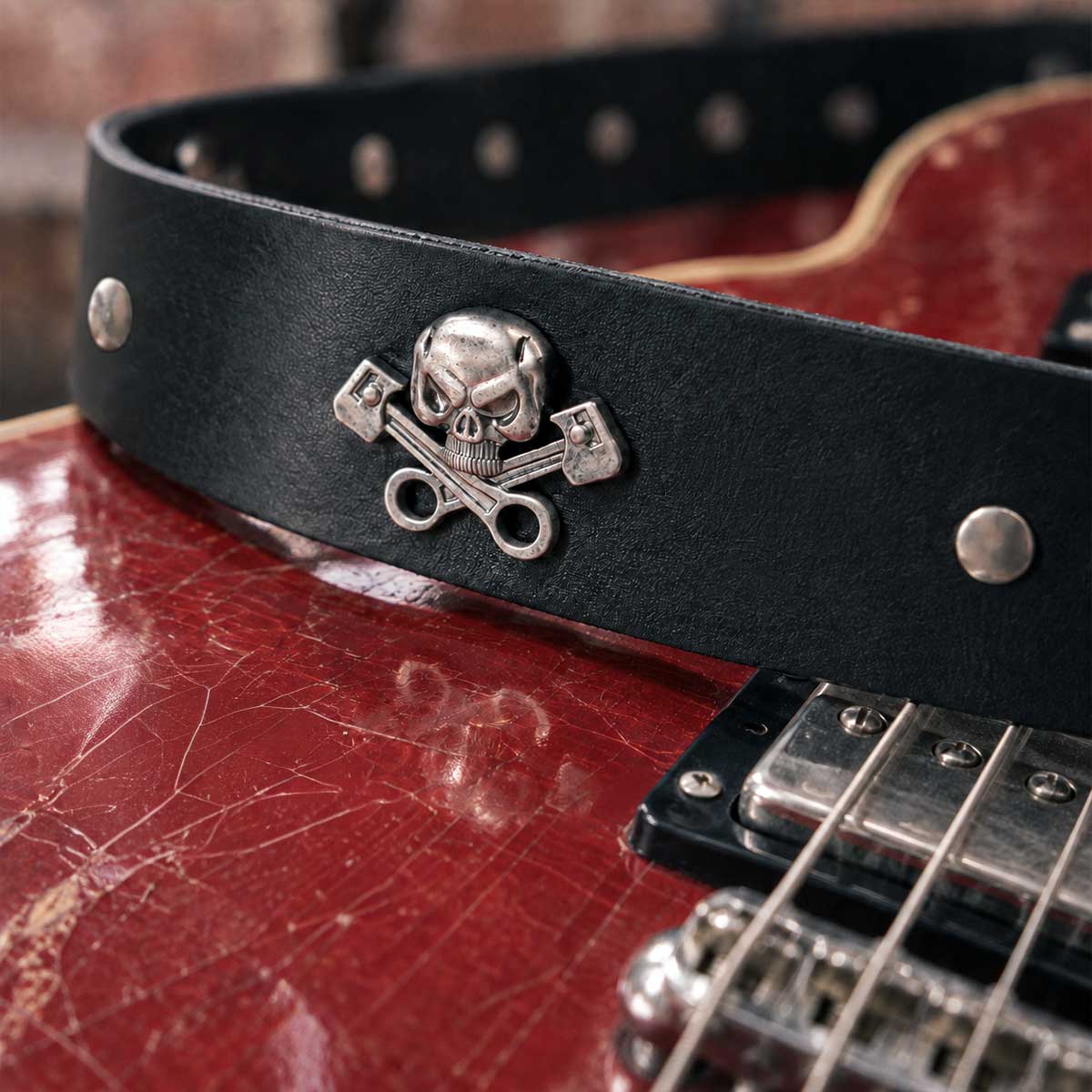 Milwaukee Leather Men's Black Skull & Pistons Genuine Leather Belt w/ Interchangeable Buckle - MP7141