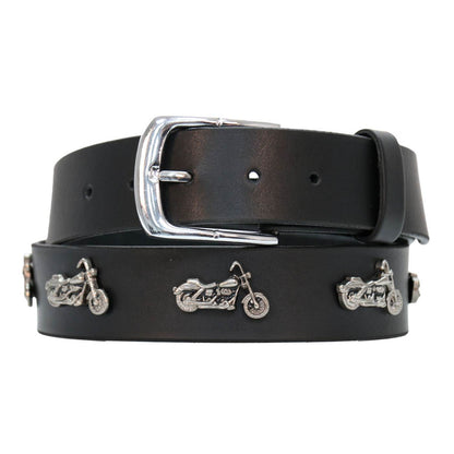Milwaukee Leather Men's Black Motorcycle Emblem Leather Belt with Interchangeable Buckle - MP7143