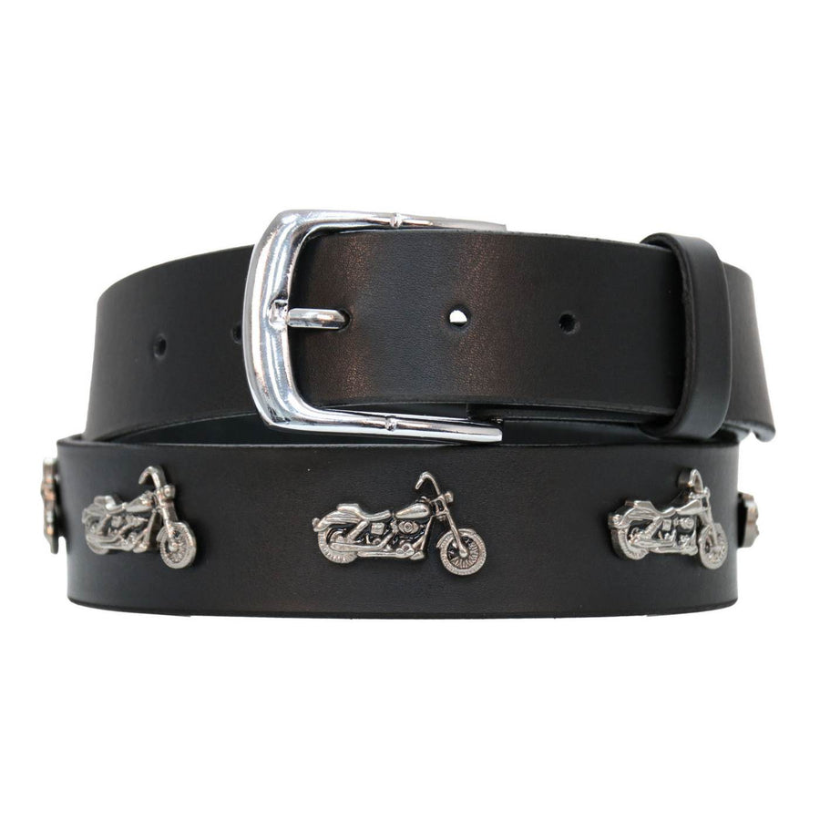 Milwaukee Leather Men's Black Motorcycle Emblem Leather Belt with Interchangeable Buckle - MP7143