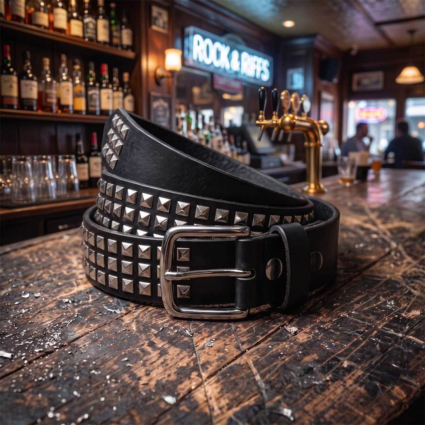 Milwaukee Leather Men's Black Triple-Row Studded Genuine Leather Belt - w/ Interchangeable Buckle - MP7144