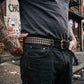 Milwaukee Leather Men's Black Triple-Row Studded Genuine Leather Belt - w/ Interchangeable Buckle - MP7144