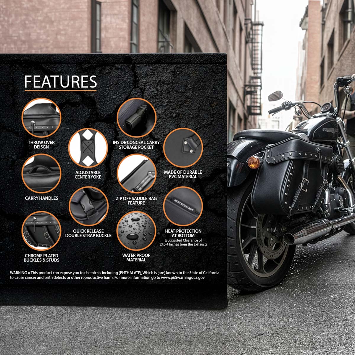 Milwaukee Performance MP8320 Black Zip Off PVC Studded Throw Over Saddlebags