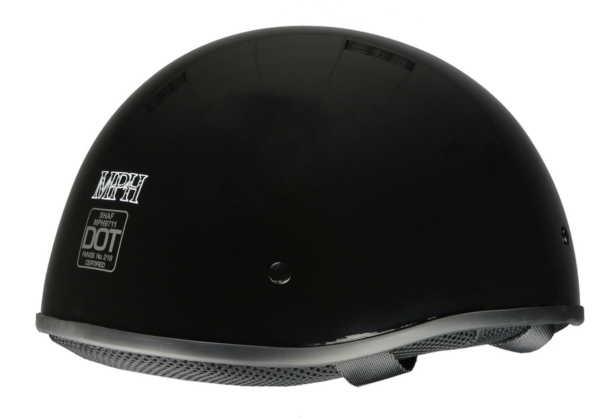 Milwaukee Helmets MPH9711DOT Bare Bones Glossy Black Half Motorcycle DOT Bikers Helmet