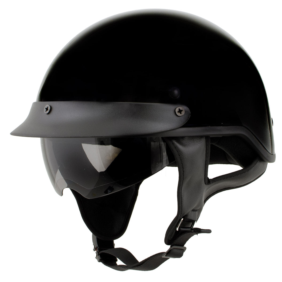 Milwaukee Helmets MPH9719DOT Momentum DOT Black Half Face Motorcycle Bikers Helmet  w/ Drop Down Visor